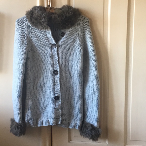 Aeffe spa Blue Knit 100% wool Sweater with Fur - Picture 1 of 7